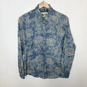 Adventure Blue Floral Long Sleeve Button Up Cotton Shirt Women's Medium‎